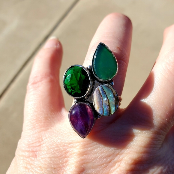 New Huge Multi Gemstone 925 Silver Statement Ring. - Picture 2 of 8